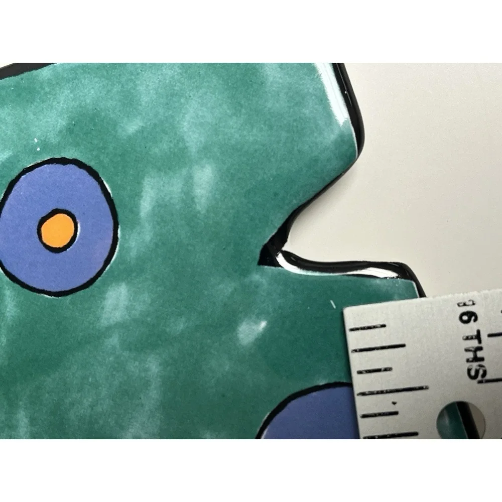 Vtg Ceramic Cat Trivet Porta Annee Goodchild Teal Spots Footed Plate‎ Eccentric